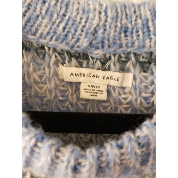 American Eagle Women's Fuzzy Blue Striped Sweater Oversized Knit Small - Picture 5 of 9